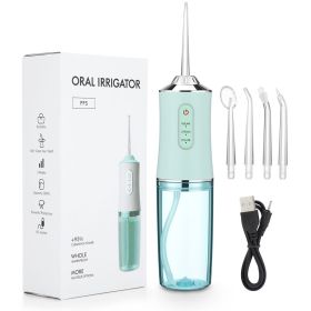 Oral Irrigator Portable Dental Water Flosser USB Rechargeable Water Jet Floss Tooth Pick 4 Jet Tip 220ml 3 Modes IPX7 1400rpm (Color: Green)